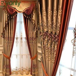 Curtain Chinese Champagne Orange Embroidery Window Screen Splicing Thickened Curtains For Living Room Bedroom French Villa