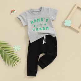 Clothing Sets Baby Boy Girl St Patricks Day Outfit Crewneck Sweatshirt Letter Print Short Sleeve T-Shirt Tops And Jogger Pants Set