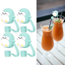 Disposable Cups Straws 4 Pcs Cartoon Straw Lid Silicone Tumbler Tip Covers Reusable Cap Tumblers Silica Gel Tips Party Favors