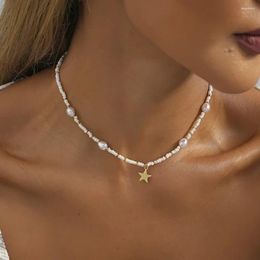 Pendant Necklaces 2024 Vintage Star Bead Irregular Imitation Pearl Necklace For Women Simple Ladies Clavicle Chain Jewelry Wholesale