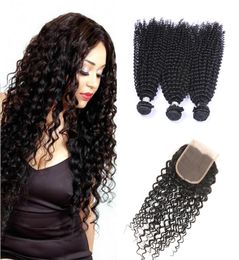 8A malaysian curly hair with closure jerry curl 3pcs human hair bundles with lace closures malaysian kinky curly weave hair with c2639276