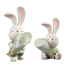 Flower Vase Resin Bunny Statue Decors Home Floral Arrangements Rabbit Figurine