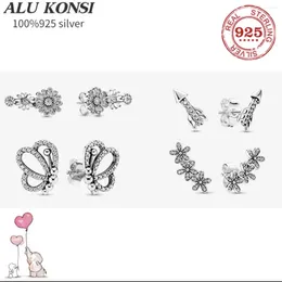 Stud Earrings Fit Original Luxury 925 Sterling Silver Authentic Flowers Pan For Women High Quality Fashion Jewellery Wedding Gift