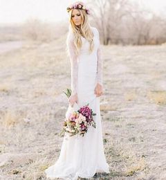 2019 Bohemian Lace Wedding Dress Sheath Vneck Long Sleeves Sweep Train Beach Garden Chic Bridal Dresses For Winter Fall Uk Style9059966