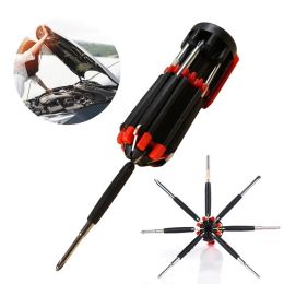 Car Supplies 8 in 1 Screwdriver with LED Flashlight Car Portable Multifunctional Outdoor Tools