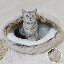 Cat Beds Furniture Pet Bed Cat Dog Sleep Bag Cat Nest Kennel For Small Dog Cat Winter Long Plush Round Cushion Cat Dog Pet House Warm Pet Basket