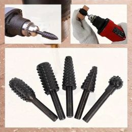 5pcs/set Drill Bit Set Wood Carving Tools Shank Rotary Craft Files Rasp Burrs Wood Bits Grinding Power Woodworking Hand Tool