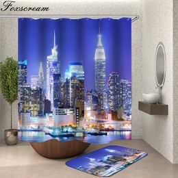 Shower Curtains City Curtain With Hooks Scene Colorful Bath Fabric 3d Waterproof Bathroom Or Mat