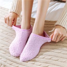 Winter Warm Slipper Ankle Socks Women Thick Fleece Bed Socks Non-slip Socks Floor Thick Boat Socks Women Men Unisex Solid Socks