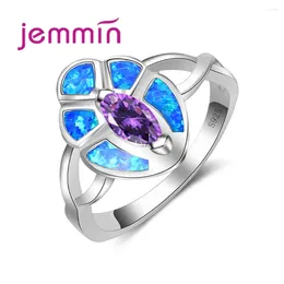 Cluster Rings Women Flower Cross Ring Purple Crystal Stone Blue Fire Opal Fine 925 Sterling Silver Jewellery Attractive Bijoux