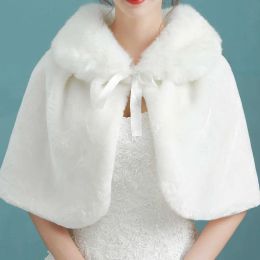 Womens Winter Thicken Plush Wrap Stole Elbow Length Wedding Bridal Shawl Cape Warm Jacket Shrug with Lace Up Ribbon