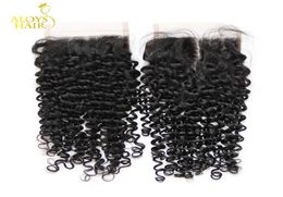 Peruvian Curly Hair Closure Size 4X4 Middle Part Kinky Curly Lace Top Closure Peruvian Virgin Human Hair Curly Closures 8892207