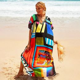 Plus Size Swimsuit Kaftans Beach Cover Ups Colorful Outfits Dress Bathing Suit For Women Vacation