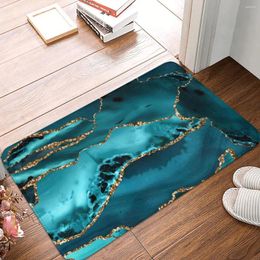 Bath Mats Mat For Shower Home Decor Blue Gold Marble Foot Abstract Print Vintage Toilet Quick Dry Non-slip Bathroom Carpet