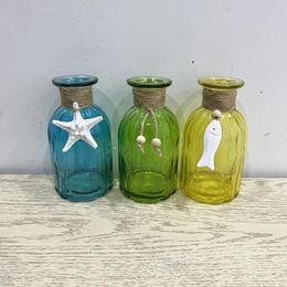 Vases Creative Modern Handmade Bohemian Glass Vase Set Of Three Mediterranean Series Sea Home Wedding Decor Tabletop Round Flower Pot