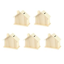 Wooden Small House Piggy Bank Creative DIY Unfinished White Embryo House Mould Handmade DIY Painted Storage Jar Graffiti Toys