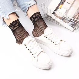 Sexy Women Lady Soft Black Lace Ruffle Fishnet Mesh Short Ankle Socks Stockings