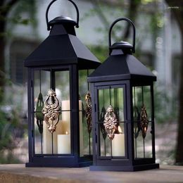 Candle Holders Windproof Luxury Black Iron Glass Holder Outdoor Crystal Nordic Table Romantic Kandelaar Candlestick Gift