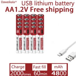 AA rechargeable lithium battery, 1.2V USB rechargeable AA battery, AA, 4800mAh, toy mouse remote control, free delivery CE FCC