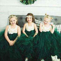 Girl Dresses Girls Green Vintage Flower Tutu Dress Kids Crochet Tulle Straps Ball Gown Children Wedding Birthday Party Costume