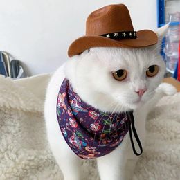 Dog Apparel 67JE Cowboy Hat Costume Small Cat Headwear Star Adjustable Headgear For Pets