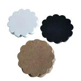 100Pcs Round Flower Shaped Paper Tags White Black Brown Kraft Label Luggage Wedding Note Blank Price Hanging Tag DIY Gift Tag