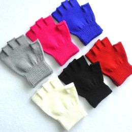 1Pair Black Short Half Finger Gloves Unisex Knitted Elastic Warm Wrist Glove Solid Colour Winter Soft Guantes Cycling Accessories