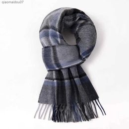 Shawls 100% wool scarf for mens winter warm neck scarf classic business designer scarf shawl luxurious striped plaid blue lace for menL2404