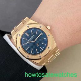 AP Functional Wrist Watch Royal Oak Series 15202OR Mens Watch Blue Disc 18k Rose Gold Business Leisure Automatic Mechanical Watch Date 39mm Complete Set