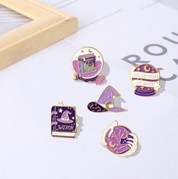 Witchcraft Enamel Pins Custom Purple Wizard Hat Book Ball Cat Brooch Lapel Badge Bag Gothic Jewellery Gift for Friends