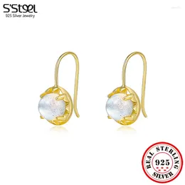 Stud Earrings S'STEEL 925 Sterling Silver MoonStone Sunflower Design For Women Korean Luxury Designer Tragus Piercing Jewelry