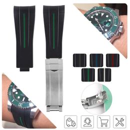 Adjustable Glide Lock 20mm9mm Soft Silicone Rubber Watchband Durable Stainless Steel for Submarine Men for GMT Bracelet Man Blac6046314