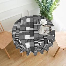 Table Cloth Black And White Geo Print Round Tablecloth Geomatric Patchwork Cover For Events Christmas Party Modern Outdoor