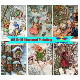 Christmas AB diamond painting Cross Stitch cute rabbit pictures 5d diy Diamond embroidery Full square round mosaic puzzle 3d