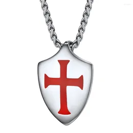 Pendant Necklaces Stainless Steel Cross Paladin Shield For Men Custom Engrave Templar Amulet Christian Jewellery Gifts