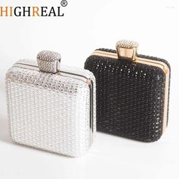 Evening Bags Luxury Designer Diamond Square Bag Crystal Shiny Rhinone Dinner Party Bling Clutch Purse Shoulder