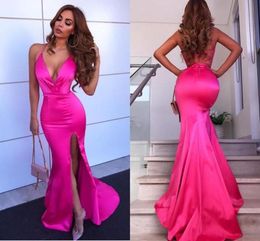 Sexy Backless Spaghetti Mermaid Prom Dress Cheap Deep V Neck High Side Slit Evening Dress Newest Pageant Gown BM09005278590