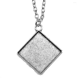 Pendant Necklaces Square Simple Style Cameo Cabochon Base Setting Neck Necklace Women Accessories Making Chain Length 70cm OR 45 4cm