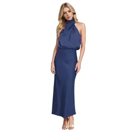 Casual Dresses Elegant Women's Sexy Solid Color Bodycon Round Neck Sleeveless Long Dress Womens Summer Maxi Vestido