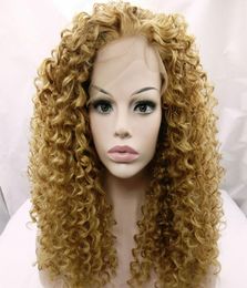 Synthetic Wigs Heat Resistant Honey Blonde afro kinky curly Lace Front Wigs 27 blonde kinky curly Hair Wigs For African American 5297576