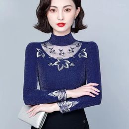 Women's Blouses Women Blouse Long-Sleeved Autumn Winter Mesh T-shirt Lace Top Shirts Ropa De Mujer