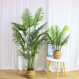 Decorative Flowers 1 Pc 12/18 Forks Artificial Palm Leaves Branches Green Plastic Fake Large Tropical Plants For Home Garden Outdoor Decor