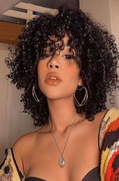 Synthetic Wigs 12 Inch Short Curly Wig With Bangs For Black Women Afro Kinky4863568