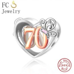 FC Jewellery Fit Original Pan Charms Bracelet 925 Silver 13 16 18 21 30 40 50 60 70 80 Butterfly Number Bead For Making Berloque