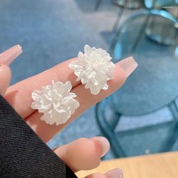 Stud Earrings Big White Flowers For Women Personality Fashion Unique Design Wedding Jewelry Wholesale Birthday Gift