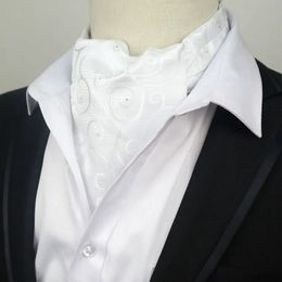 Fashion Mens Cravat Ascot Tie White Floral Diamonds Gentleman Self Tied Neckties Scarf Wedding Party LJ0123240409