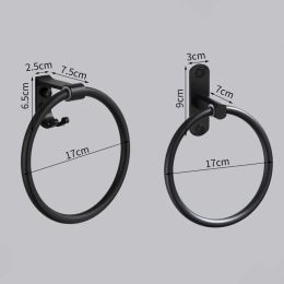 Black Towel Ring Vintage Space Aluminum Wall Mounted Bathroom Towel Holders with Coat Hook Hanger for Kitchen Bath Accessories