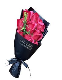 Artificial 9 Soap Flowers Rose Bouquet Gift Bags Valentines Day Birthday Gift Christmas Wedding Home Decor Supplies6512389