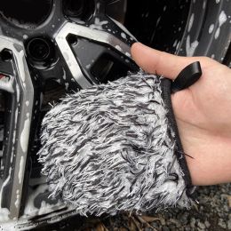 1PC Car Wash Gloves Two-sided Microfiber Wheel Detailer Wash Glove Super Soft Long Hair Car Detailing Pocket Mitt