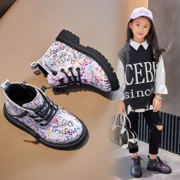 Boots Kids Fashion with Word Prints Cool Tide Boots for Boys Children Unisex Korean New PU Versatile Princess Ankle Boots for Girls